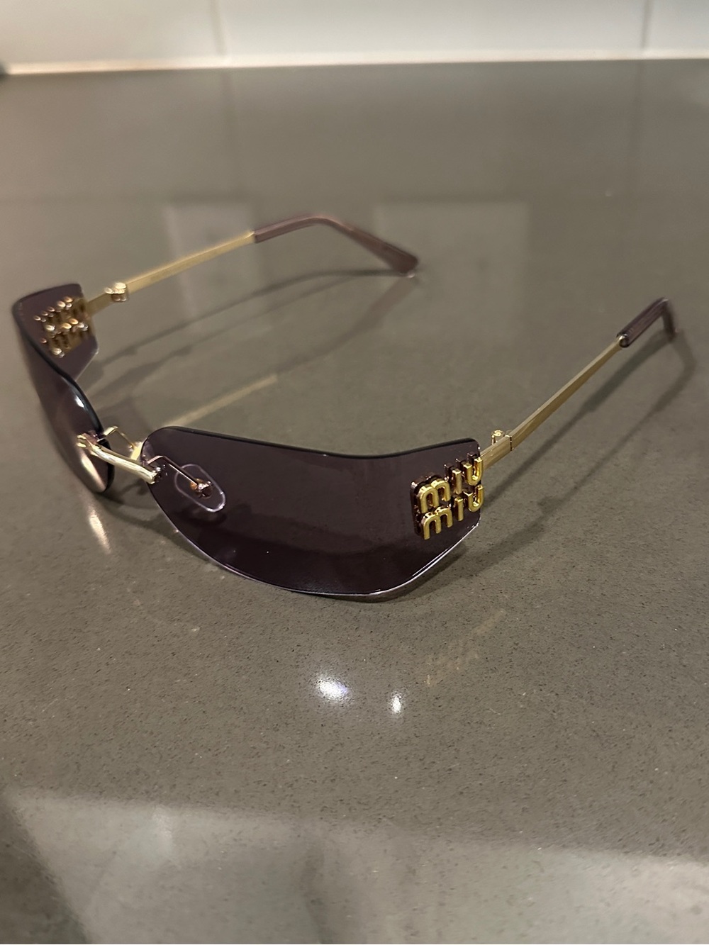 NEW Miu Miu Purple Gradient Rimless Sunglasses with Gold Accents - Picture 5 of 7